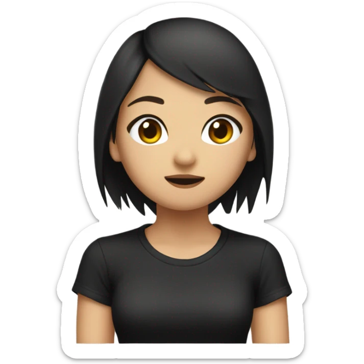 An Asian girl with short brown hair and black “Metallica” t-shirt sticker