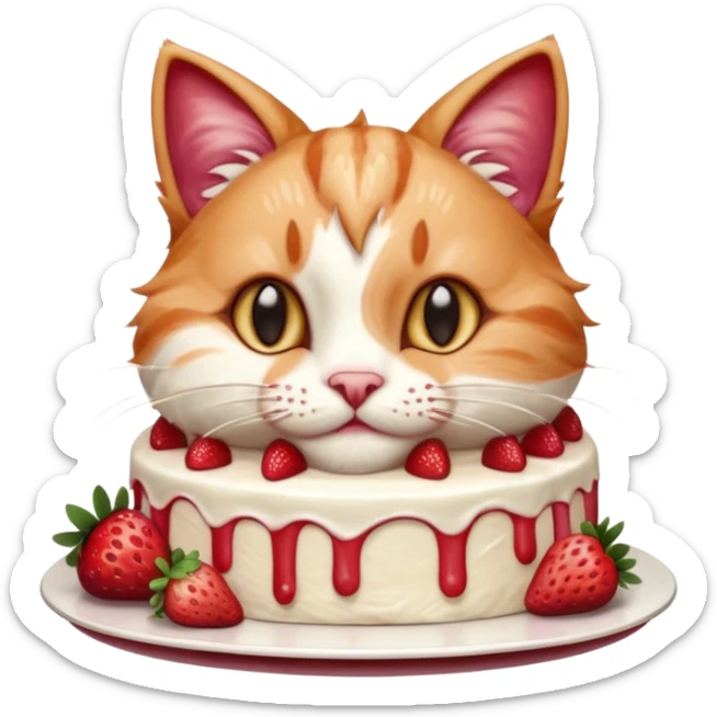 Close-up cinematic shot of a cat tasting strawberry cake, creamy frosting on its paws, dramatic soft lighting, warm tones, ultra detailed fur, shallow depth of field, professional photography style
, sticker