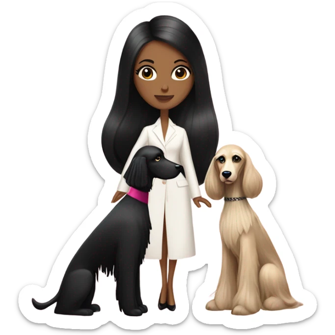 White fashion Women  black hair full body with Afghan Hound, Schiaparelli sticker