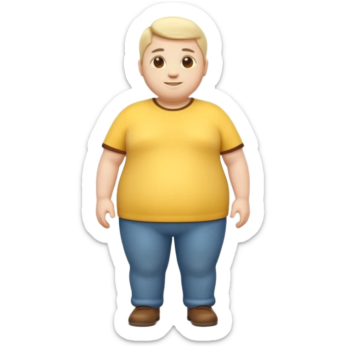 A 3D emoji in iOS emoji aesthetic style of a chubby full-body person standing upright, with round belly, soft features, and a cheerful smile. Glossy texture, bright lighting, minimal white background, friendly and expressive design. sticker