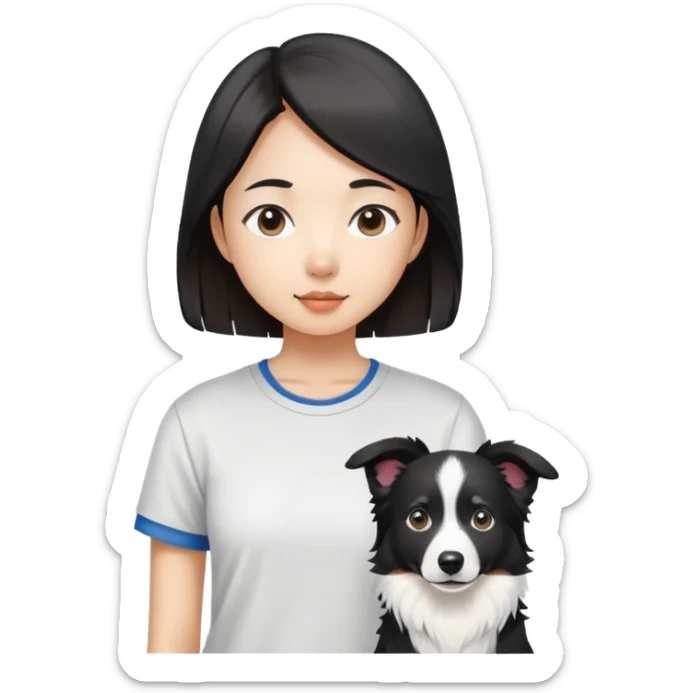  asiatic girl in the T-shirt and border collie sticker