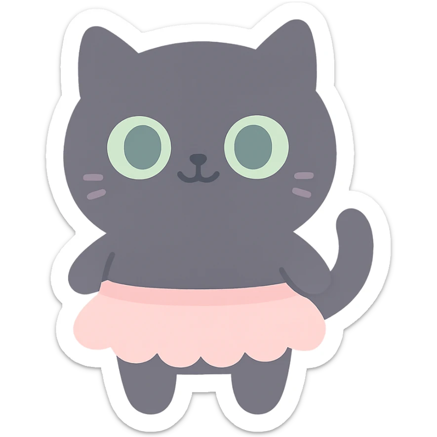 round black cat, green eyes, wearing a tutu, cute style, sweet and lovable sticker