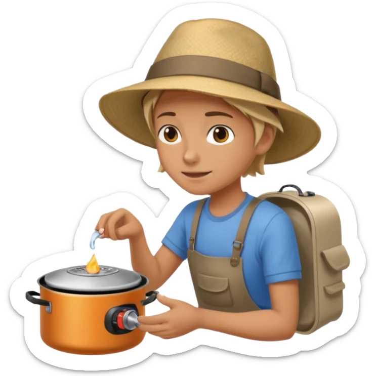 A camper boiling water on a portable stove, enjoying the outdoor breeze.
 sticker