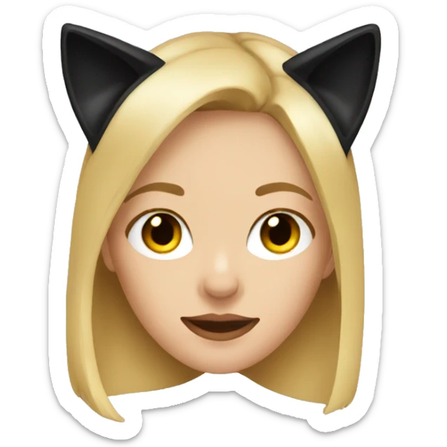 blonde girl  indoors with cat nose and black cat ears sticker