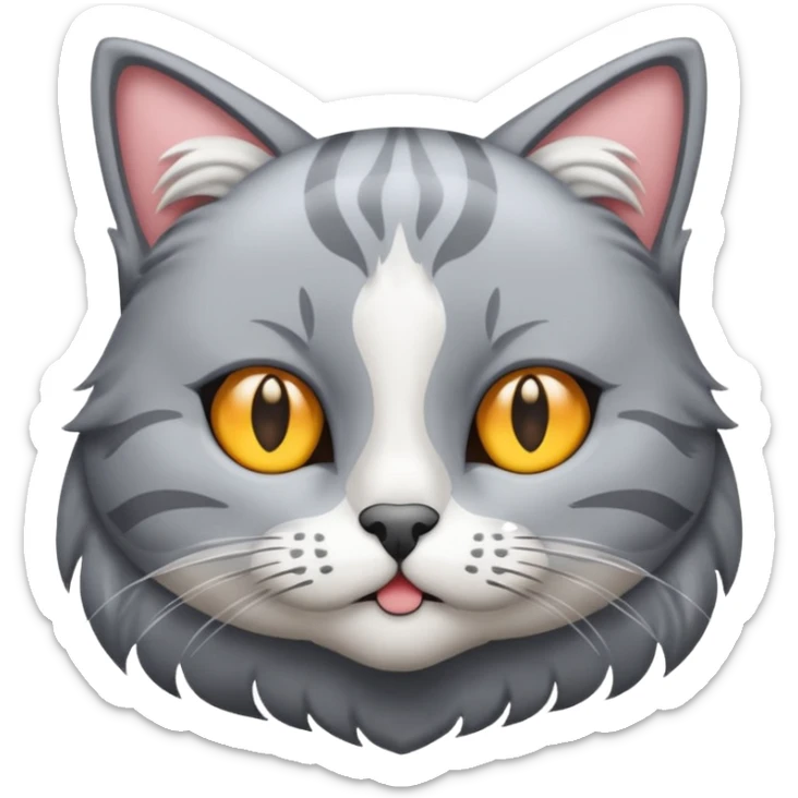 graue fluffige katze brittisch lang haar katze keine falten auf der stirn graue nase süß sticker