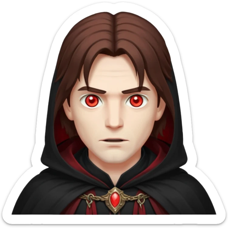 Evil, shadowie Male lord with Red glowing eyes and Long Brown Hair  sticker