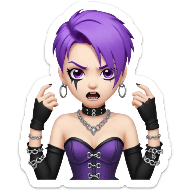 my nickname on the discord server is Little VIper, i have purple hair and an alt/goth style so like corsets and black with silver chains. i want a animated emoji with the text "'Lil Viper Mad" with an angery little viper spitting sticker