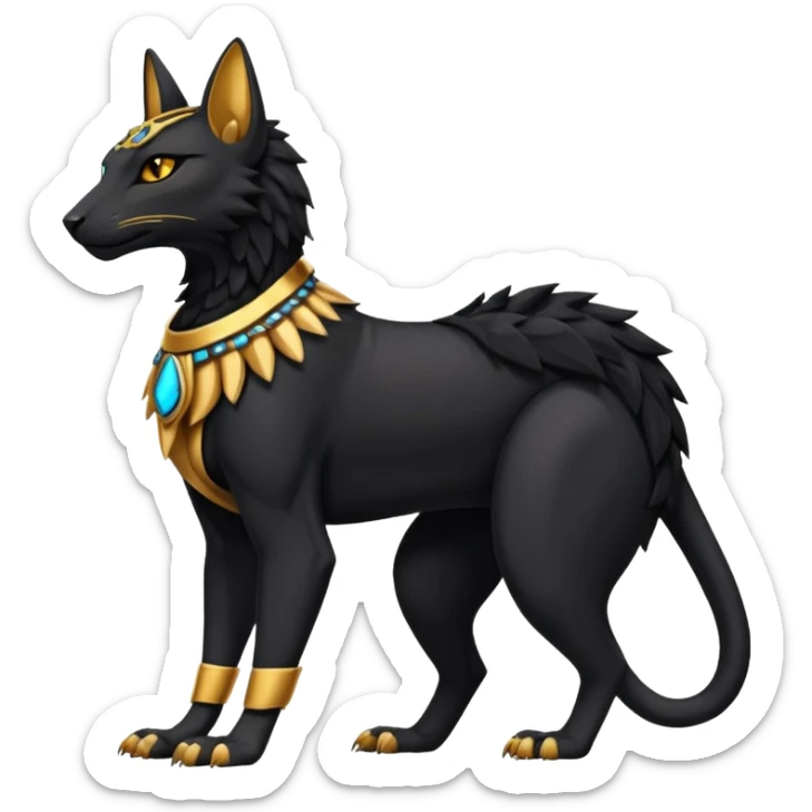 Black Dark Furry Fluffy Modern Futuristic Cyber-Salandit-Bastet-Anubis-fusion full body sticker