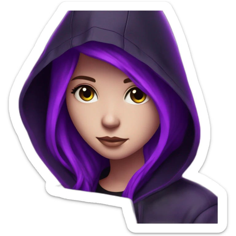  Girl artist behind his laptop with this style : Alan Walker Singer neon glowing bright purple character purple black hooded hacker themed character sticker