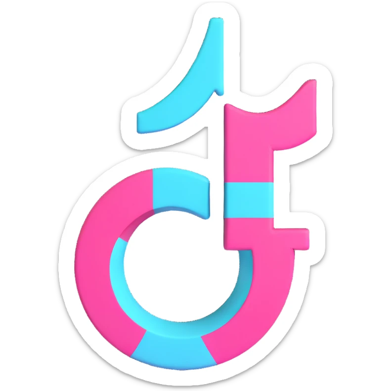 realistic 3D TikTok logo, with accurate proportions and TikTok's signature colors black white cyan and pink, for Discord role icon sticker