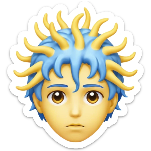Adult person face emoji with yellow skin and a blue brain for hair sticker