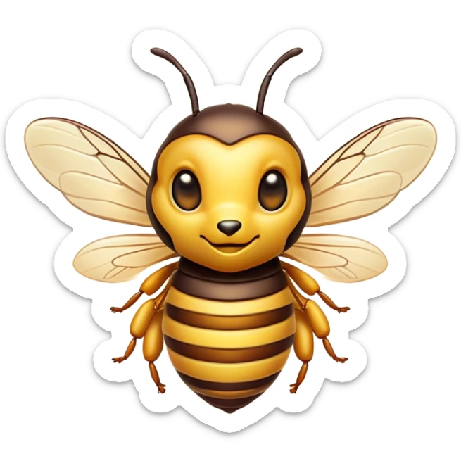 Cinematic Cute Hornet Portrait Emoji, Head tilted playfully and inquisitively, featuring a compact, delicately striped body with adorable, round eyes and subtly detailed wings, Simplified yet irresistibly adorable features, highly detailed, glowing with a warm, inviting glow, high shine, affectionate and lively, stylized with a touch of whimsical insect charm, soft glowing outline, capturing the essence of a mischievous yet endearing hornet that seems as if it could buzz out of the screen into your arms! sticker