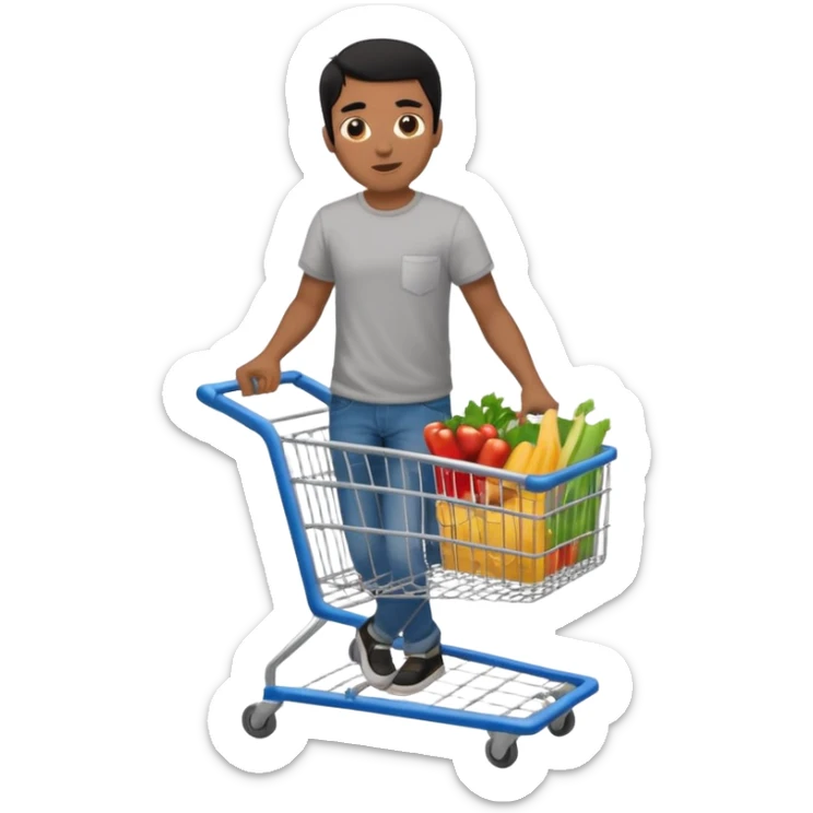 man-with-a-shopping-cart-full-body black hair brown skin sticker