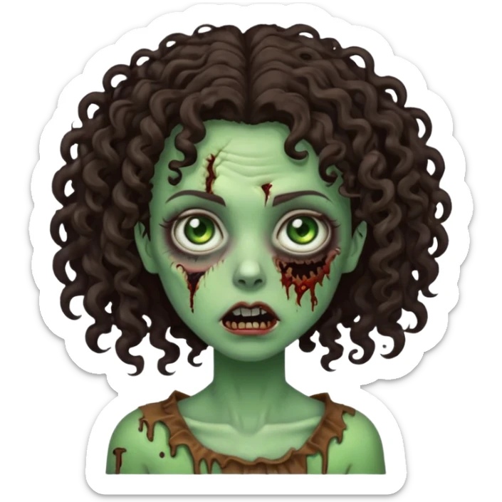 Zombie woman with curly, dark brown hair (not thick or voluminous)  sticker