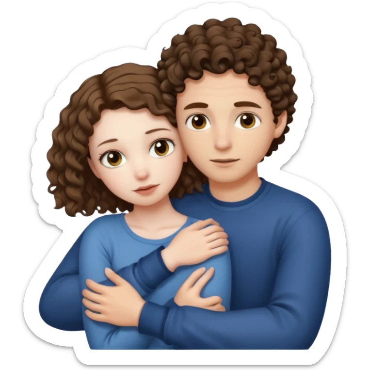 Girl with with sharp eyes tie her hair hugging a guy with short curly brown hair sticker