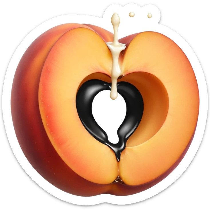 black hole in the middle of a peach. milk is leaking out of the hole sticker
