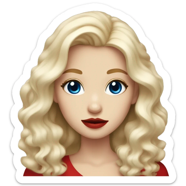 A white blonde girl with long wavy hair an dark blue eyes with red big lips make her cute sticker