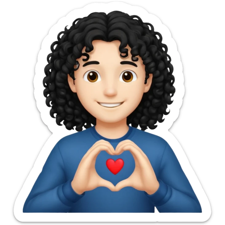 Un garçon beau qui fait un cœur avec des cheveux noir long et bouclé sticker