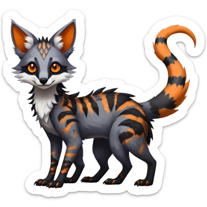 Feral Rare Fantasy dark colorful Vernid-Sergal-Genet-Trico-species by LiLaiRa, random markings, tufted tail, tufted ears, full body sticker