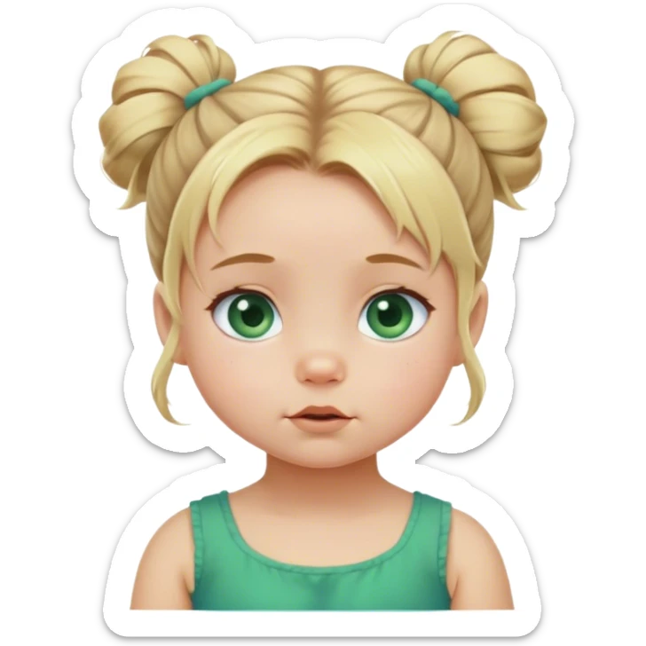 Blond baby girl with messybun green dress blue eyes sticker