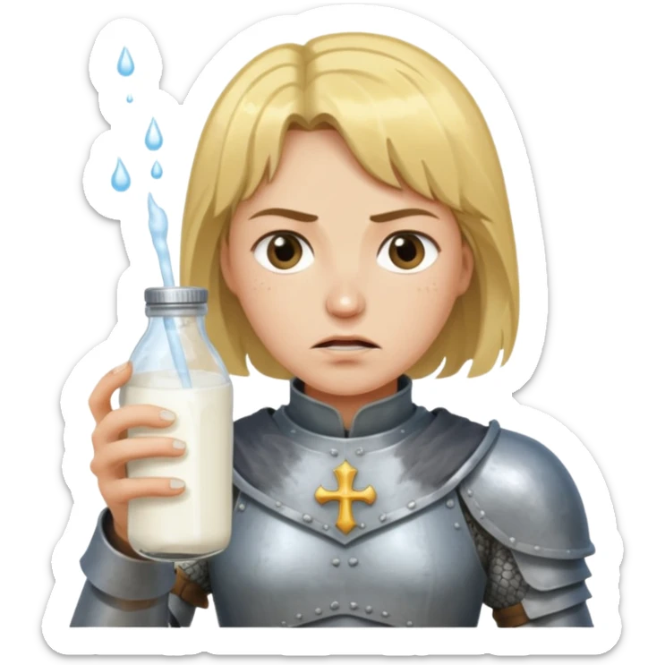 Un biberon avec du lait chaud et Jeanne d’arc en colère qui flotte dedans  sticker