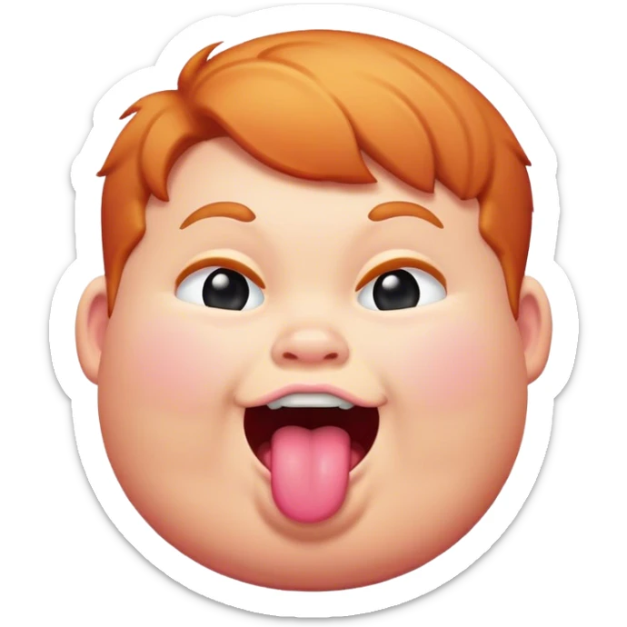 make an emoji of a chubby ginger kid with pink cheeks sticking his tongue out in a jokingly manner  sticker