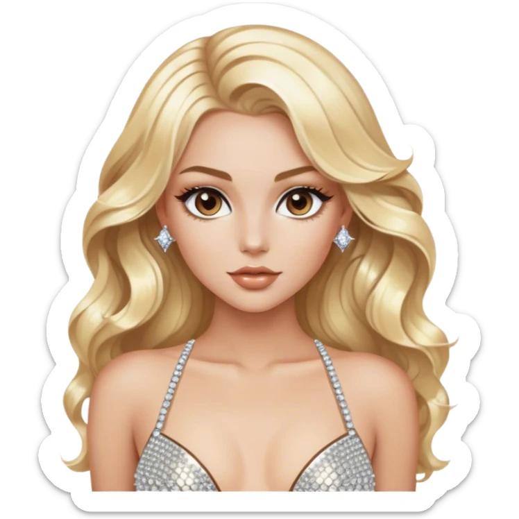 Luxury blonde model, brown eyes, sleek wavy hair, diamanté rhinestone covered bodysuit  sticker