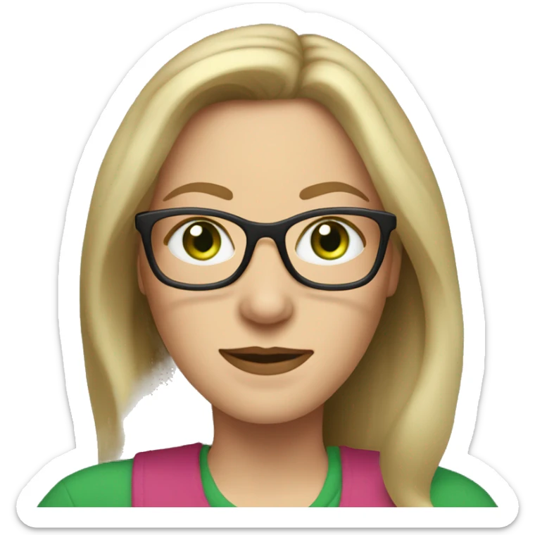 Middle aged white woman long  dark blonde hair green eyes with glasses  sticker