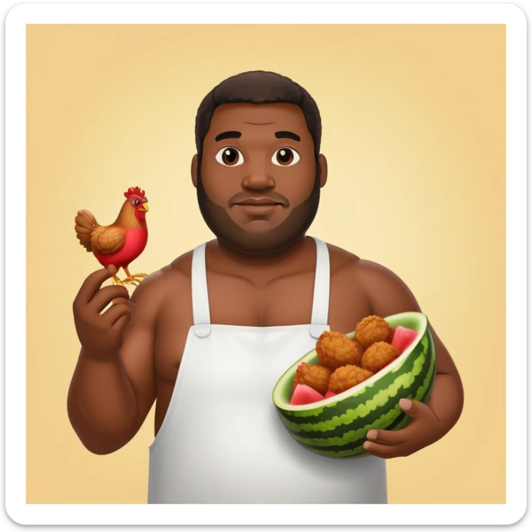 Big black man with fried chicken in one hand and wqtermelon in the other hand sticker