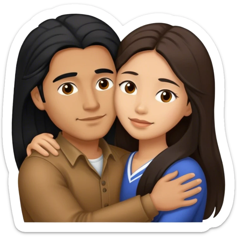 Caramel brown latino man with long black hair hugging brown hair Filipina sticker