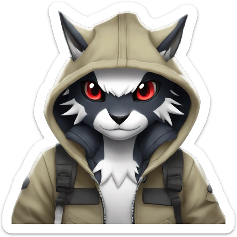 Dark Anthro Cool Litten-Absol-Zangoose-Pokémon Punk Techwear Hoodie Cargo Collar sticker