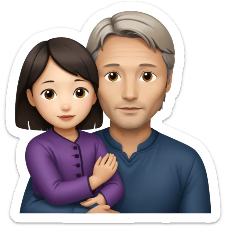 mads mikkelsen holds asian girl by the girl  sticker