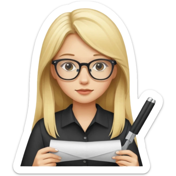 je voudrai un emoji d'une fille aux cheveux longs et blonds avec des lunettes entrain de découper DU PAPIER sticker