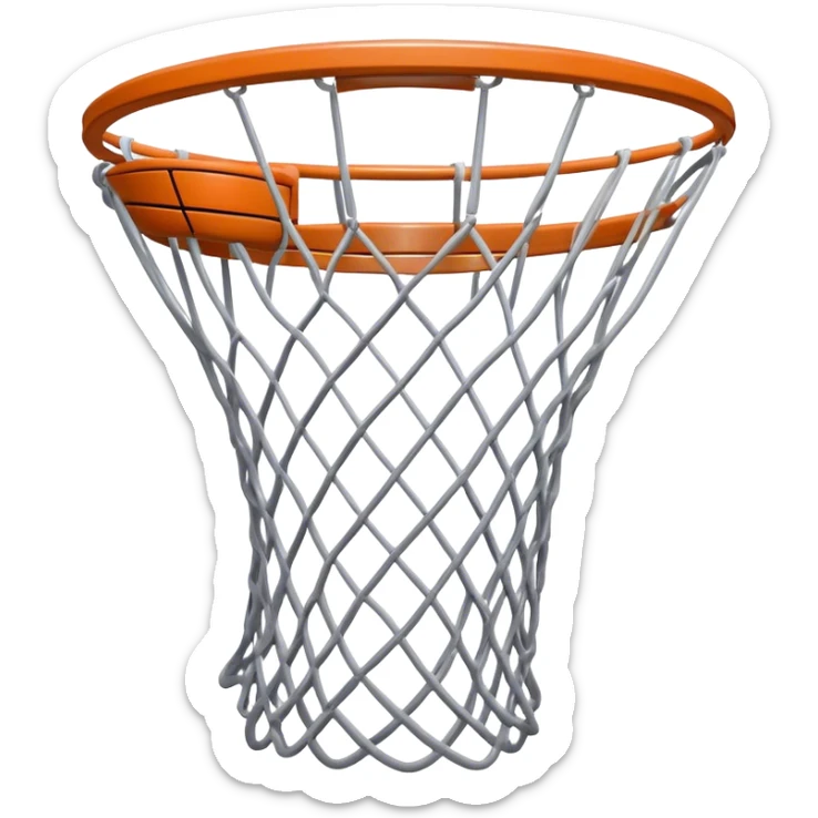 Cinematic Realistic image of a basketball hoop with a detailed metal rim and intricately woven net, captured in dynamic lighting that evokes the charged atmosphere of a competitive court sticker