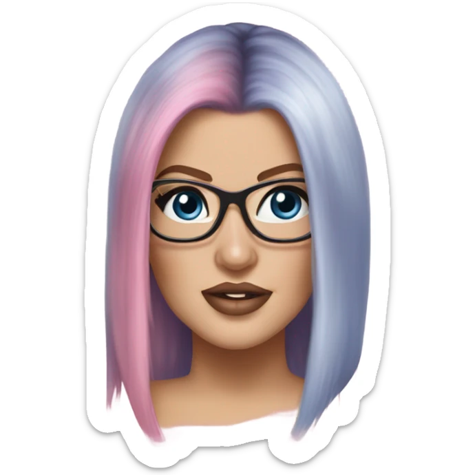 Photo Realistic khloe kardashian stylish pink hair BLUE eyes and glasses elegant  sticker