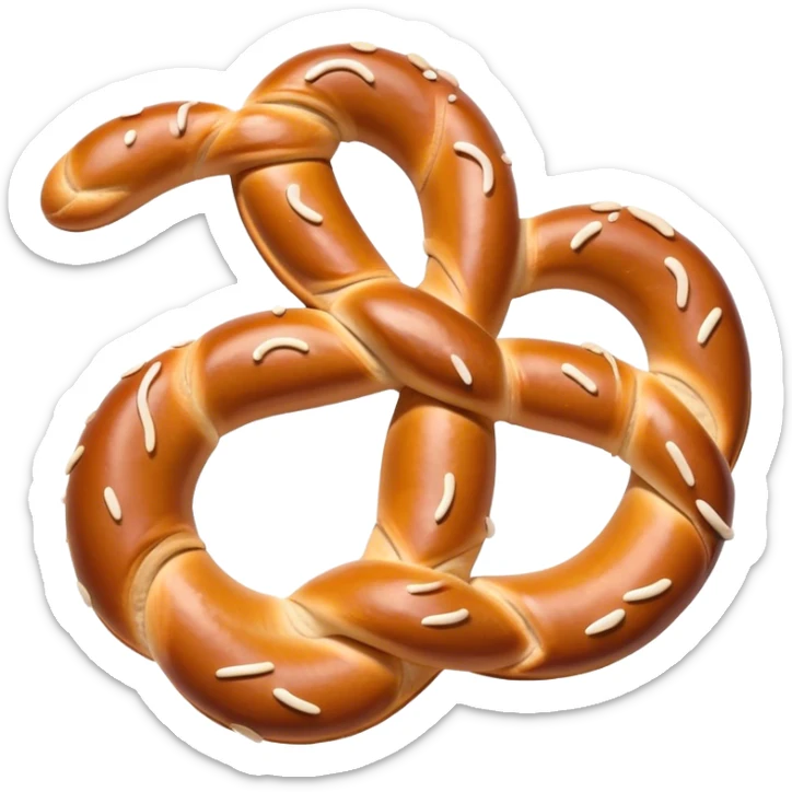 Pretzel Cinematic Realistic Pretzel Snack Emoji, depicted as a single, perfectly twisted pretzel with a glossy, salted crust, rendered with lifelike textures and warm, inviting lighting. sticker