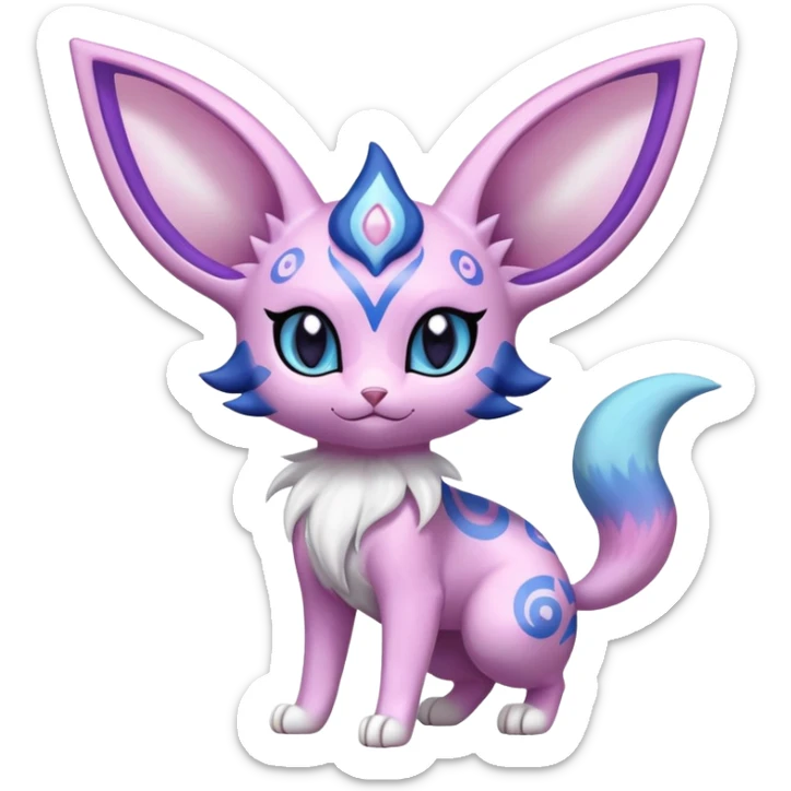 Shiny Exotic Cute Espeon-Sylveon-Purrloin-Meowstic-Hybrid-Creature with pattern-markings sticker