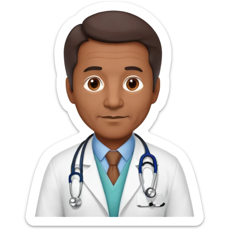 mature 60 year old male doctor with stethoscope, dark brown hair, medium-dark skin tone, cinnamon skin tone, professional sticker