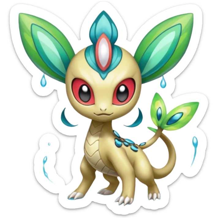 Splash-patterned emotional sparky sparky boom boom painful Meloetta-Guilmom-Salandit-Celebi-Pokémon-Fakémon-fusion-hybrid-creature sticker