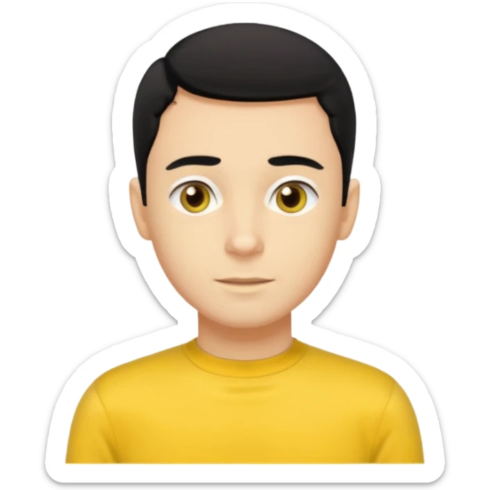 Greg Wiggle from the Wiggles with light skin, hazel eyes, black hair, yellow skivvy shirt sticker