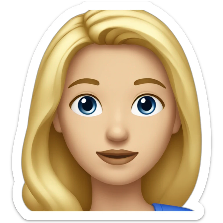 Une femme blonde au yeux brun avec la peau basanée et un top bleu roi sticker