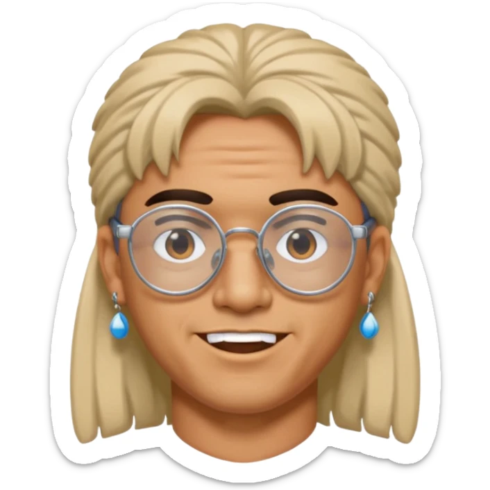 chico moreno con piercing en la ceja, pendientes, mullet y gafas y2k, expresión divertida sticker