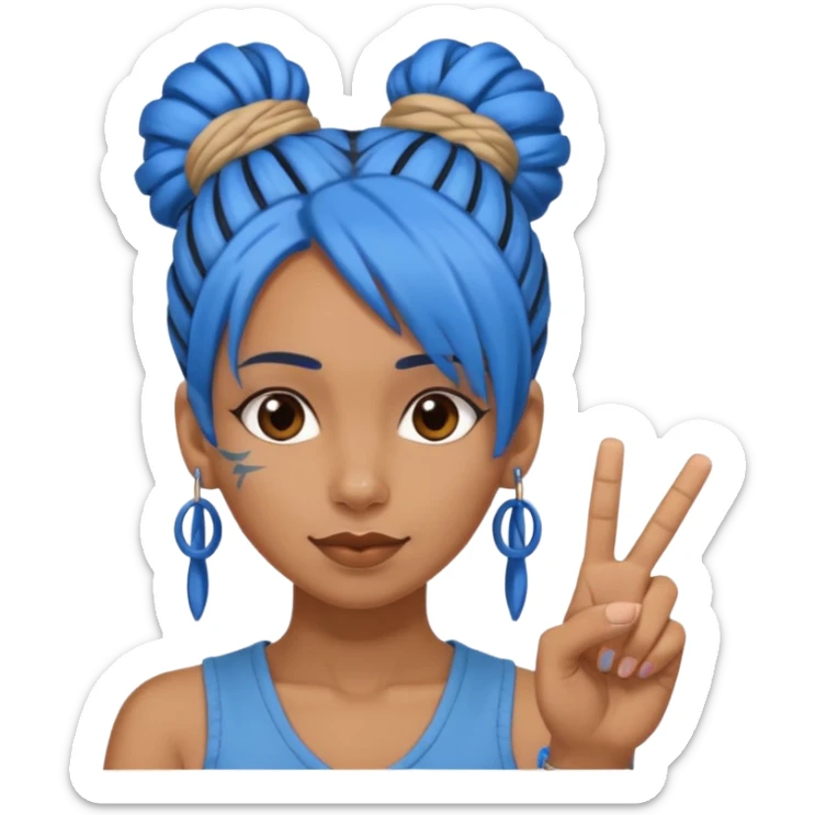 brown girl with blue dreads in a bun giving peace sign and middle finger sticker