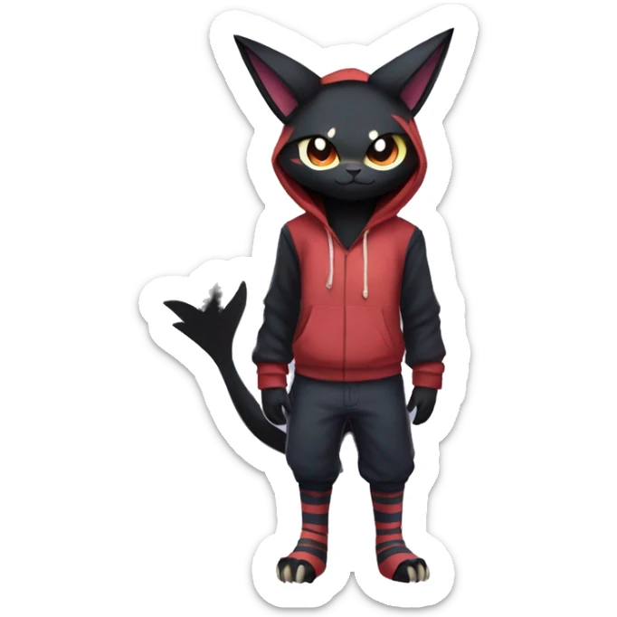 Cool Anthro Black Noibat-Quilava-Litten-Pokémon with edgy stripes and a hoodie Full Body sticker