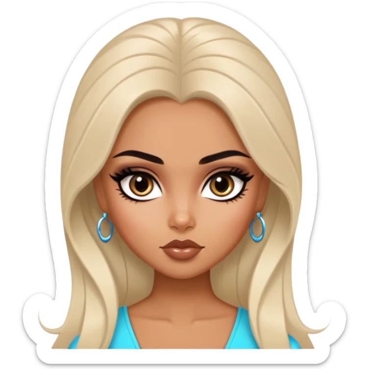 russian features, dark hair, beauty,  hair, tan skin,  eyes, pretty eyes, black eyeliner, pretty bratz baddie sticker