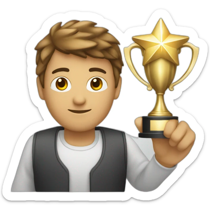 persona con un trofeo en las manos y detrás una estrella brillante  sticker