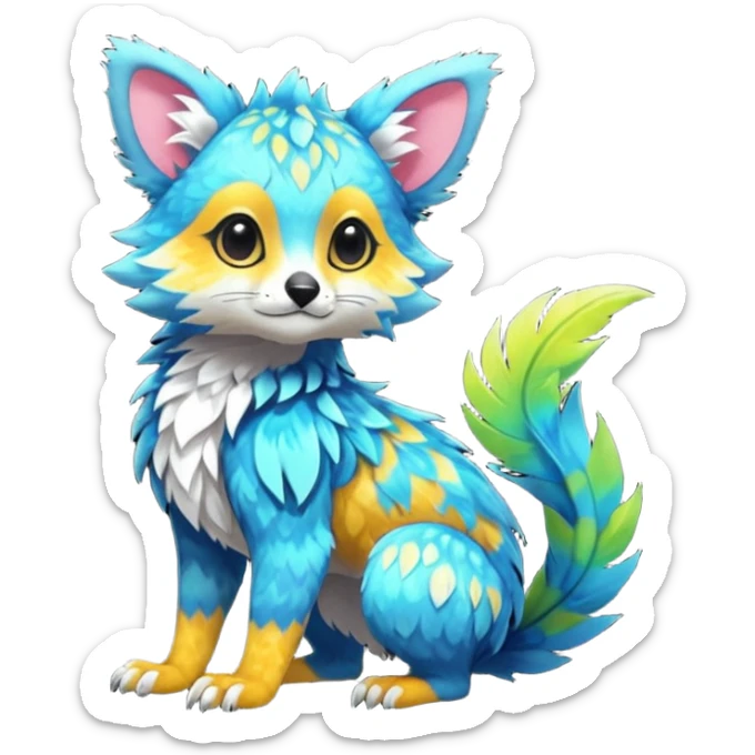 Colorful tropical exotic cute cool beautiful shiny beautiful fantasy-Trico-Cacomistle-oncilla-animal-Fakémon-hybrid-fursona (full body) sticker
