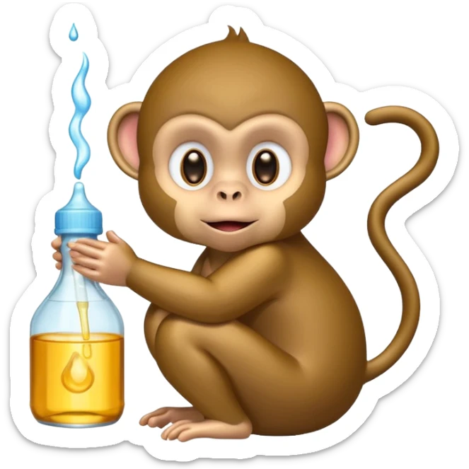 A monkey with baby oil but the baby oil says baby oil on it sticker