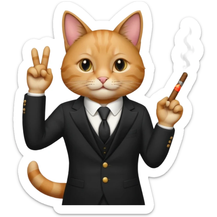 A cat in the black suite with a cigar in a paw with the other paw in the "classic" hand gesture with a "classic" face. sticker