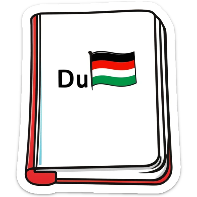 Dictionary book cover with German and Italian flags, labeled Deutsch-Italiano Dictionary sticker